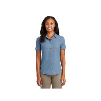 Custom Embroidered Port & Company® Women's Short Sleeve Value Denim Shirt